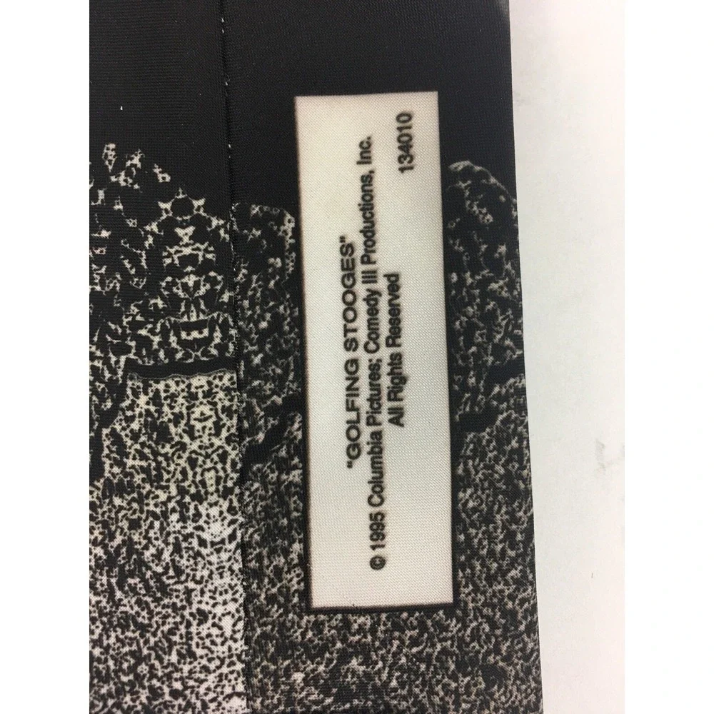 Ralph Marlin Mens Three Stooges Golfing Necktie Black White Larry Moe Curly 1995